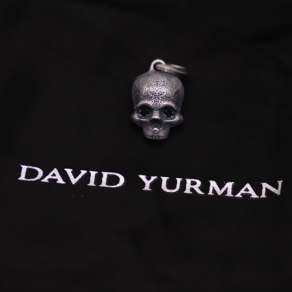 David Yurman Jewelry - David Yurman Sterling Silver 18mm Memento Mori Skull Amulet with Black Diamonds
